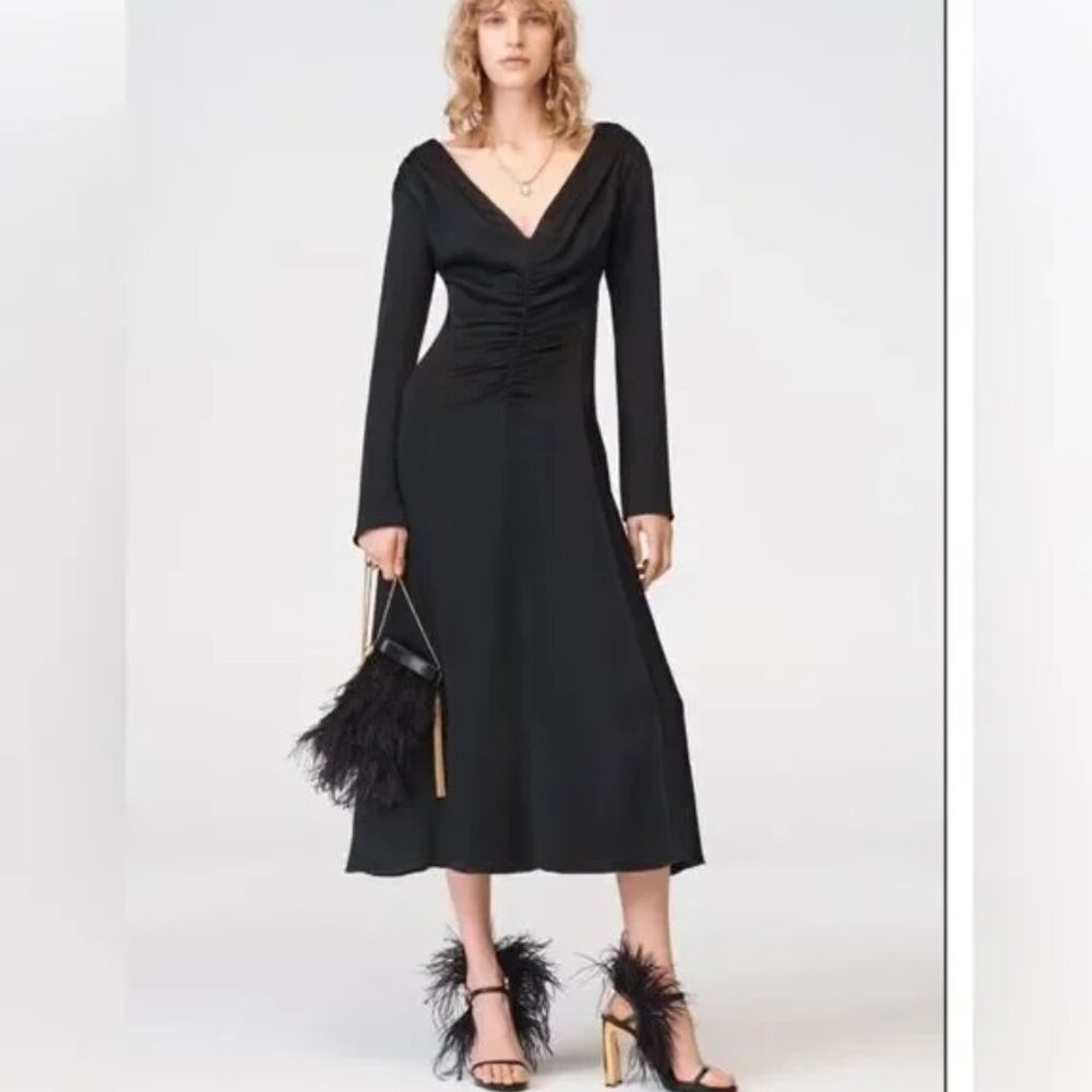 Zara Black Satin Ruched Midi Dress Limited Edition NWT Size M